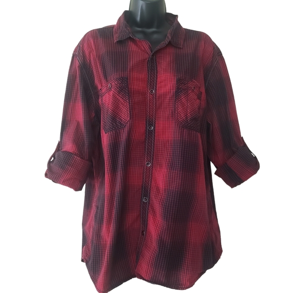 INC International Concept Women's Plaid Button Down Long Sleeve Shirt XL - Picture 2 of 9
